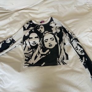 Edikted Long Sleeve Graphic Tee Black and White Face